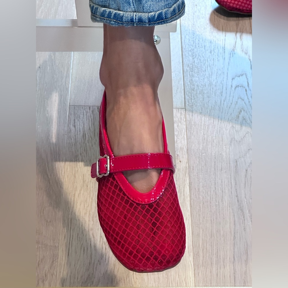 Red Mesh Mary Jane Flats